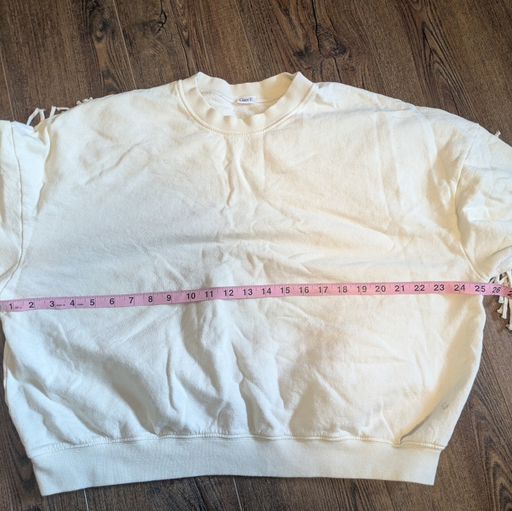 Clare V. Le Drop Fringe Cream Sweatshirt 2X Cowboy Western - Picture 8 of 10